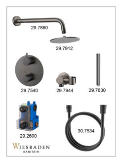 doucheset inbouwset caral rond met staafhanddouche gunmetal - afbeelding 3